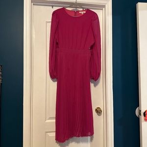 Magenta pleated midi dress
